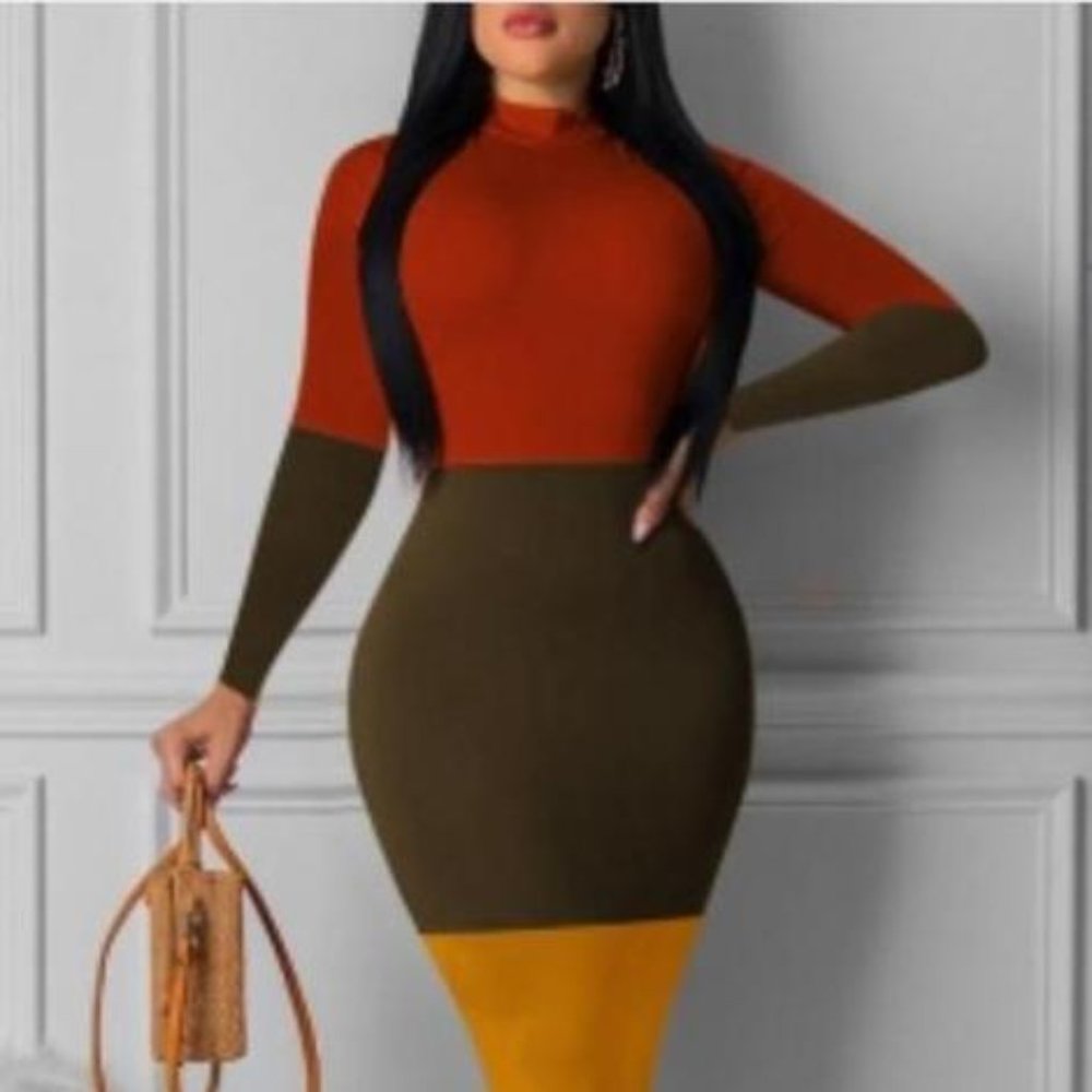 Color-Lump Midi Dress